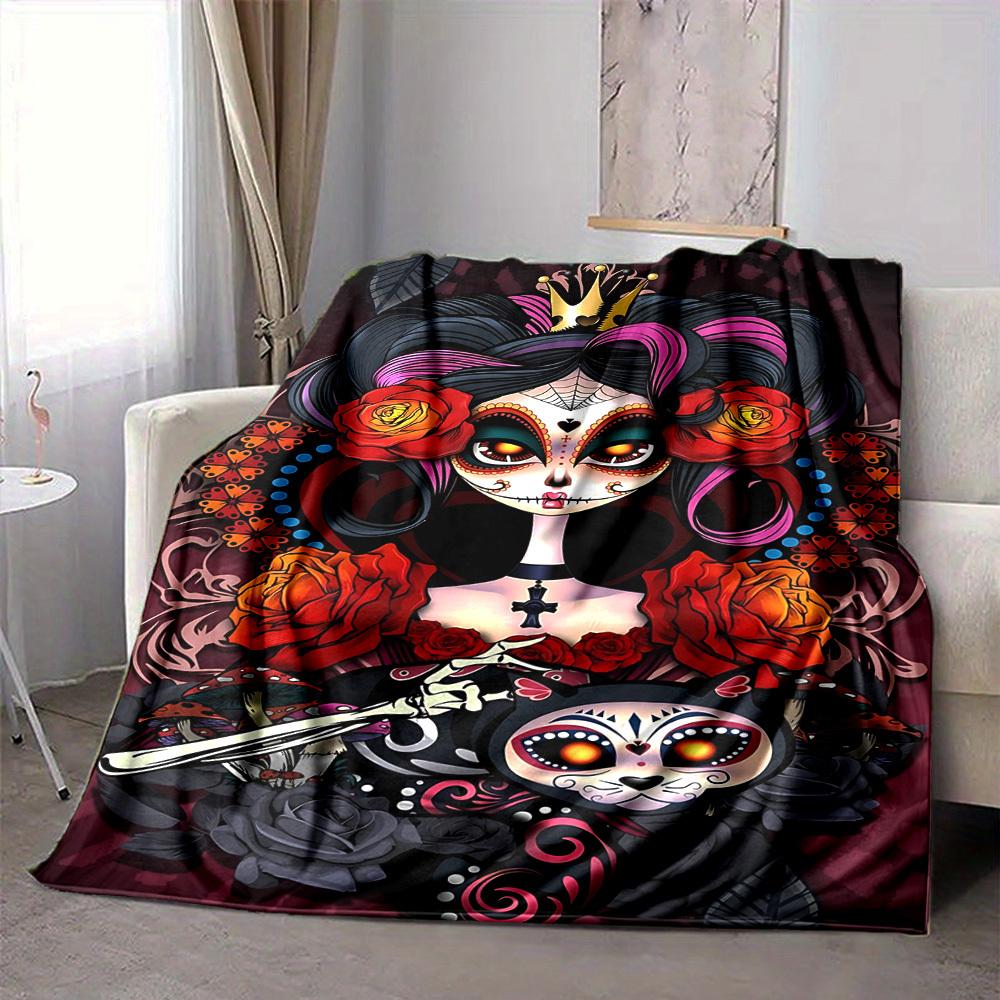 1PC Sugar Skull Design Print Blanket, Soft Throw Blanket - Warm & Cozy for Couch, Bed, Office, and Travel yy250912184