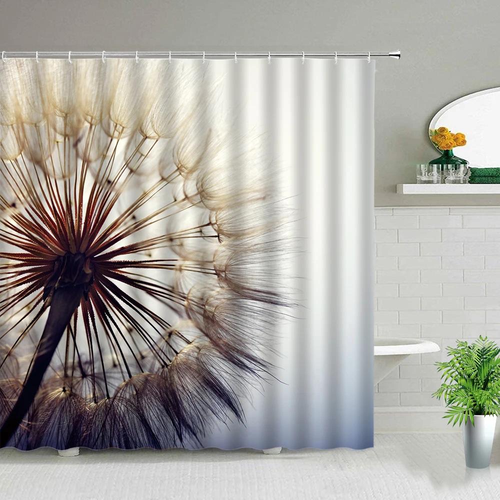 Plant Series Shower Curtain Bathroom Waterproof Polyester Fabric Cloth Curtain Dandelion Flower Print Bathtub Decor With Hooks