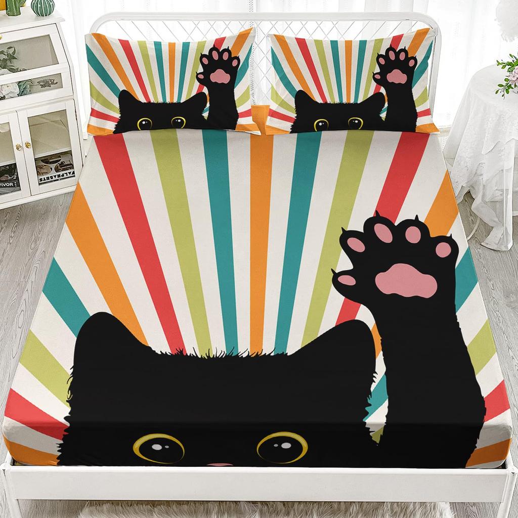 Cartoon Cat Pattern Bed Hat Three-Piece Digital Printing Bedding Bed Hat Three-Piece Set Children And Adults