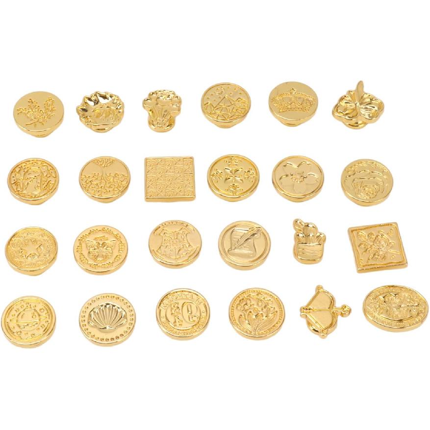 BORDSTRACT Wax Stamp Head Replacement, 24 Pcs Retro Antique Vintage Wax Sealing Stamps Head with Storage Box and Bag for Sealing Envelopes Cards
