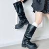 Fashion Belt Buckle Black Mid-thigh Boots Women's Long-thigh Boots Plus Size