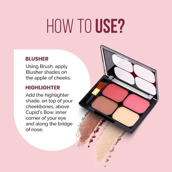 Colors Queen Blush and Highlighter Palette for Face Makeup | Matte Finish| Blusher and Highlighter Palette with Brush (Multicolor - 01)