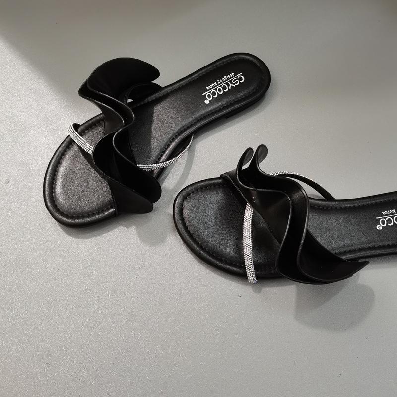 Fashion Shoes Women Ladies' Slippers Beige Heeled Sandals Low Shale Female Beach Glitter Slides Soft Flat Black Sabot Jelly Crystal Rub