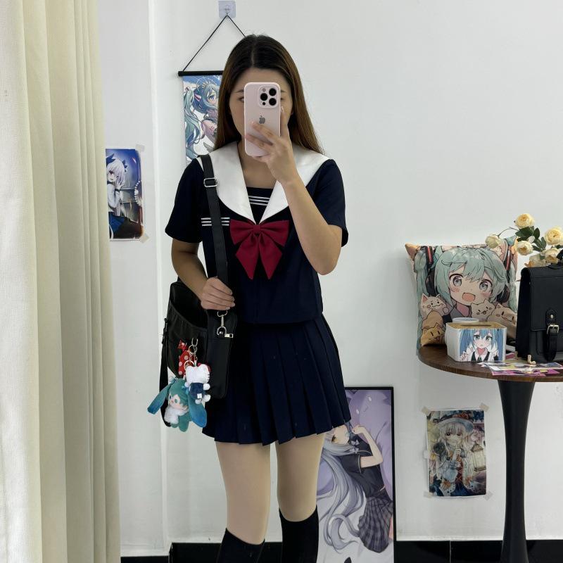 Třídílný námořnický oblek v námořnické modré a bílé barvě - JK Uniform Japonský akademický styl