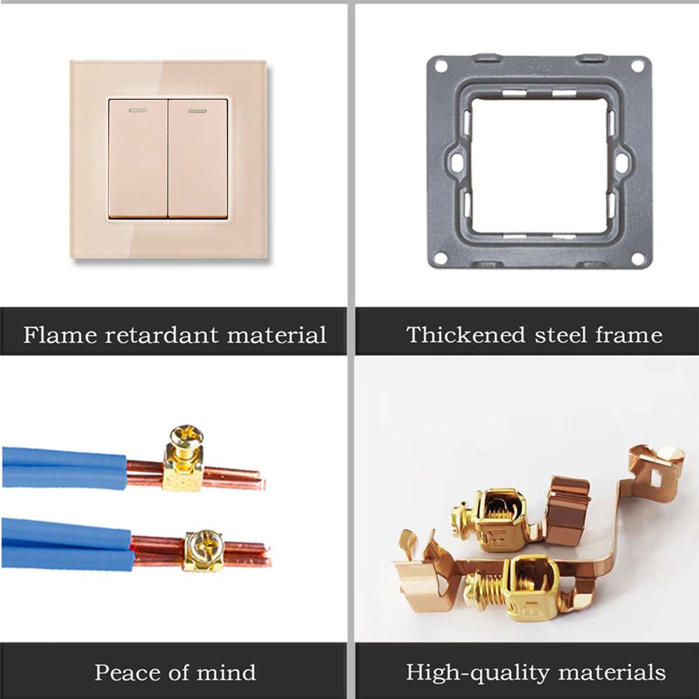 EIOMR EU/UK Standard Lichtschalter 16A 250V 2-fach 1-Wege / 2-Wege Wippschalter Großes Panel Luxus Wandtaster Unterputzschalter