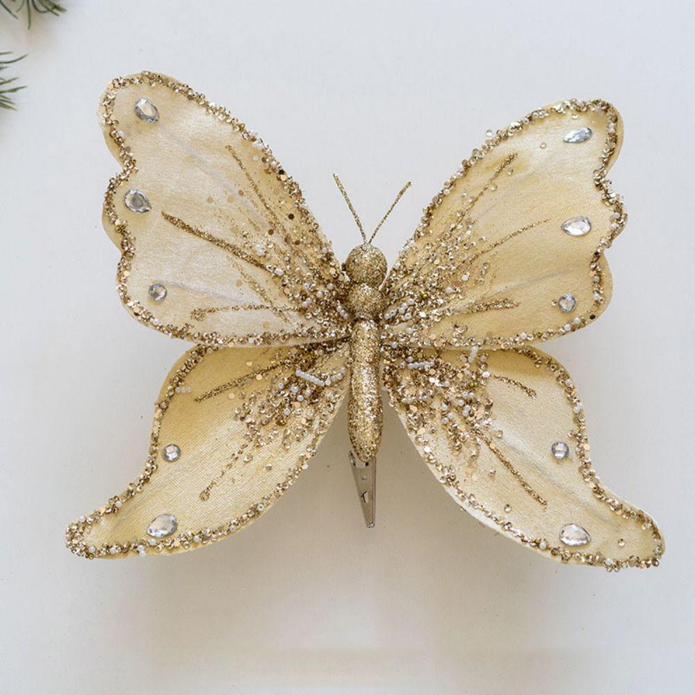 Simulering Glitter Fjärilsdekoration Med Klämma Julgranshänge Festtillbehör