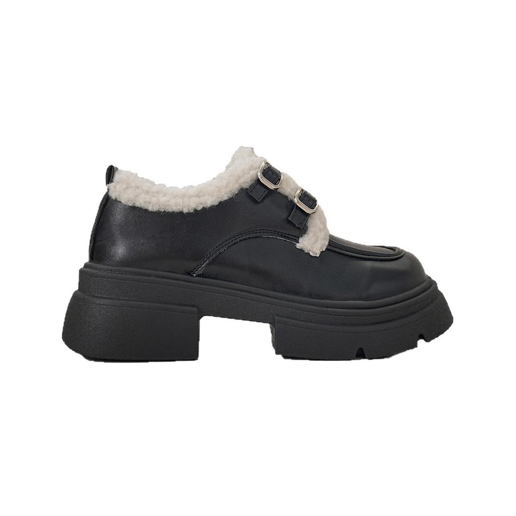 British style retro thick heel thick sole one-word buckle loafers women's 2025 autumn new velvet versatile small leather shoes women