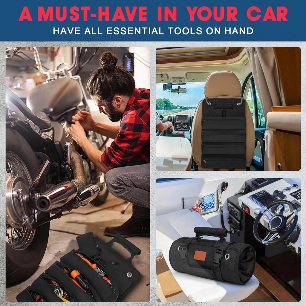 Heavy Duty Tool Bag Roll Up, UUP Rolled Empty Tool Organizer, Foldable with 2 Small Pouches, Portable for Mechanics Electricians