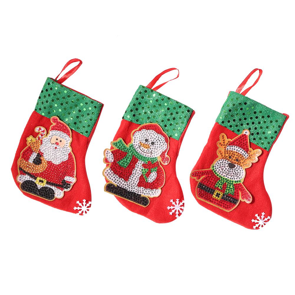 3pcs Christmas Stockings Socks DIY Diamond Painting Christmas Hanging Ornament Xmas Tree Decoration For Christmas