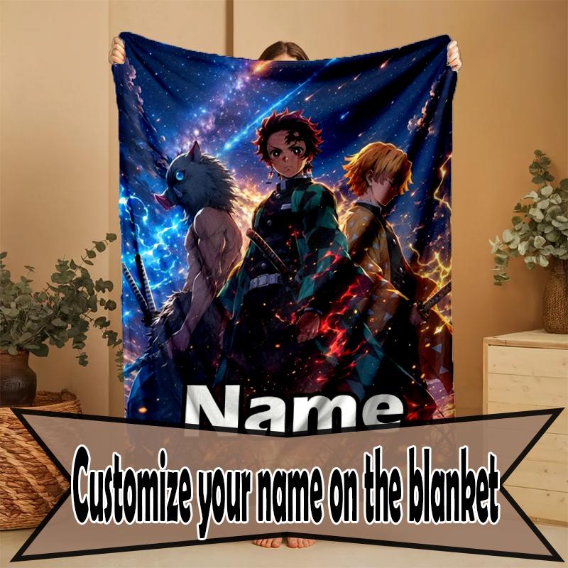 Custom Name Personalized Demon Slayer Print Blanket, Home Decor, Bedroom, Sofa, Camping, Couch, Gifts for Birthday Christmas