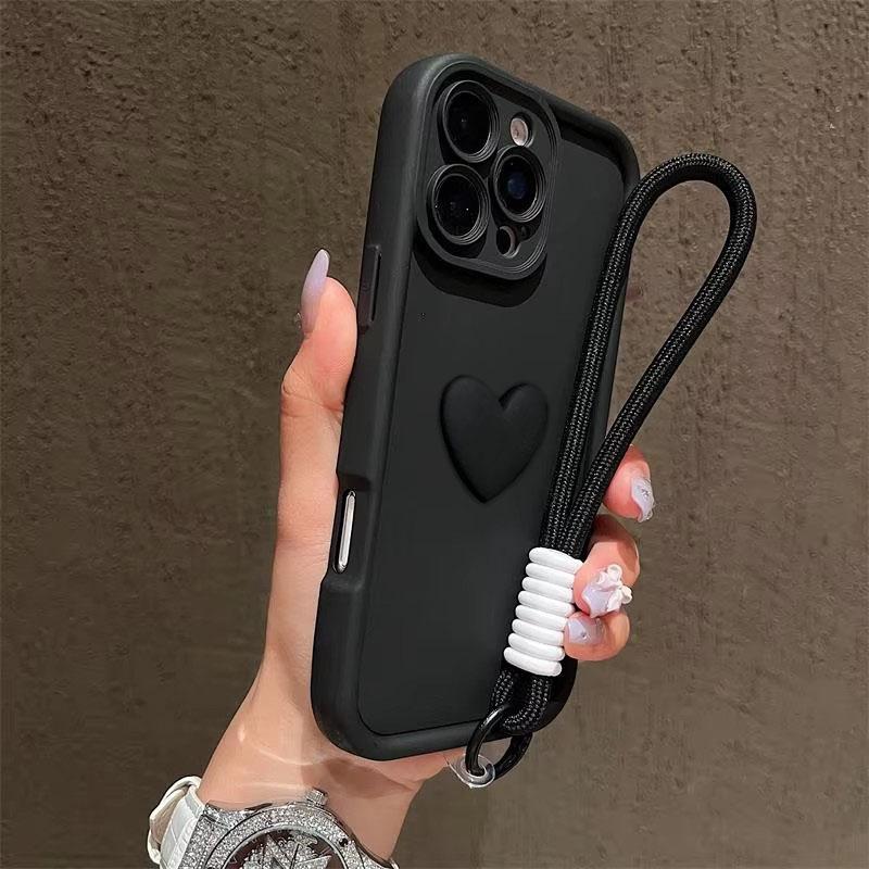 Honor 400 Lite With Lanyard 3D Love Heart Matte Case For Honor 20 50 70 90 200 300 200 Smart 5G 100 80 60 20i 50SE V30 V40 Pro