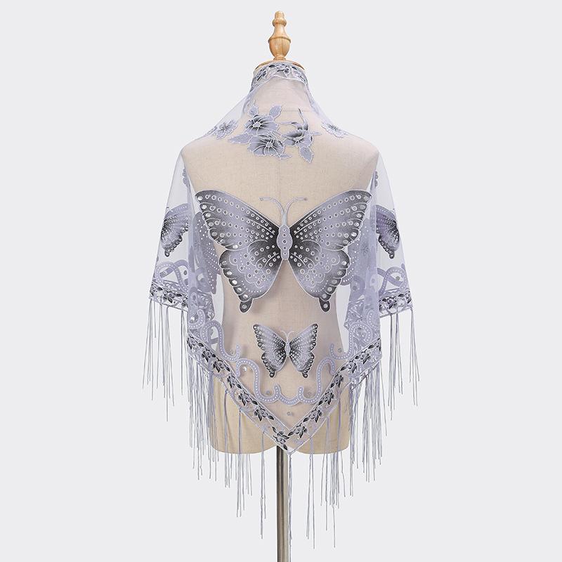 New Tassel Triangle Scarf, Solid Color Hollow Lace Butterfly Embroidered Triangle Shawl Scarf for Women