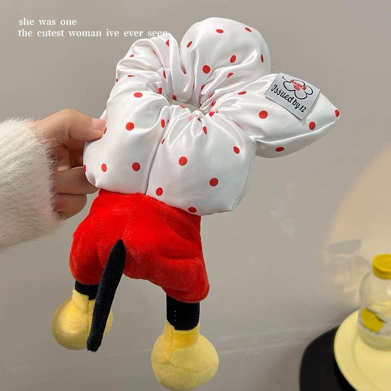 Polka Dot Mickey Flower Hair Tie - Cute Plush Bun Accessory for Women