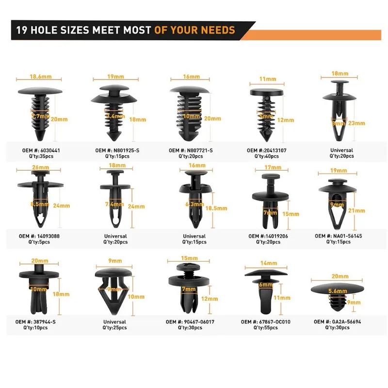 Forskjellige størrelser Bilfesteklips Naglepinne Snap Nylon Dørpanel Spiker Feste Bumper Plastskrue Feste Spikersett