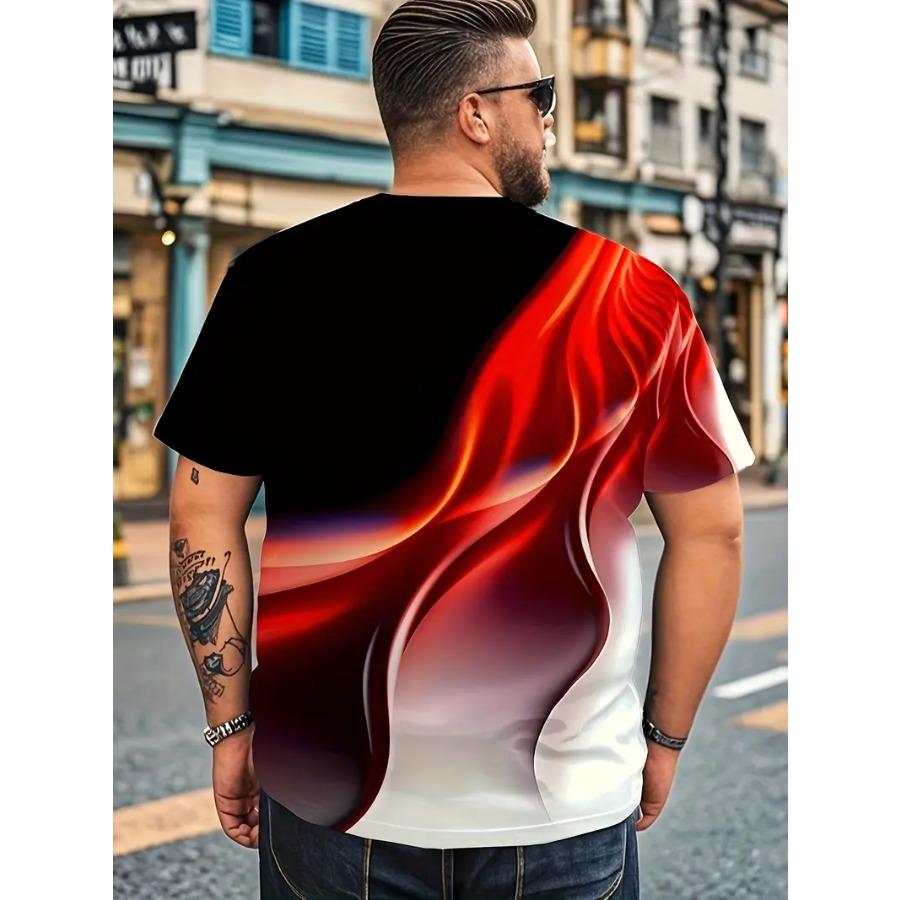 Plus Size Men Tie Dye 3D Print T-shirts Fashion Tees Beachwear Stretch Polyester Sports Short Sleeve Tops
