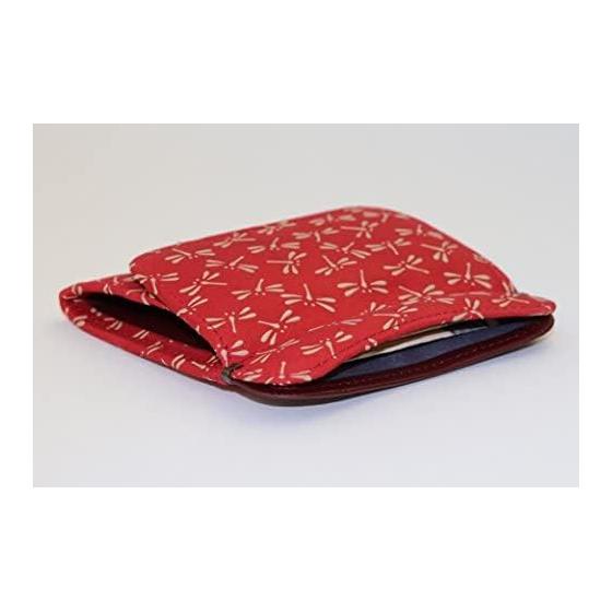 INDEN-YA Uehara Yushichi Genuine Leather Coin Purse with Card Holder, Model 1208, Red X White Dragonfly Pattern, Made In Japan