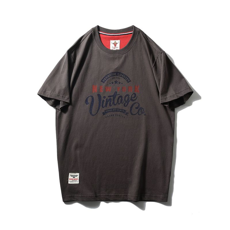 American Retro Pure Cotton Trendy Brand Letter Print Short-Sleeve T-Shirt for Men, Summer Base Shirt, Export Men's Clothing, All-Cotton Tee