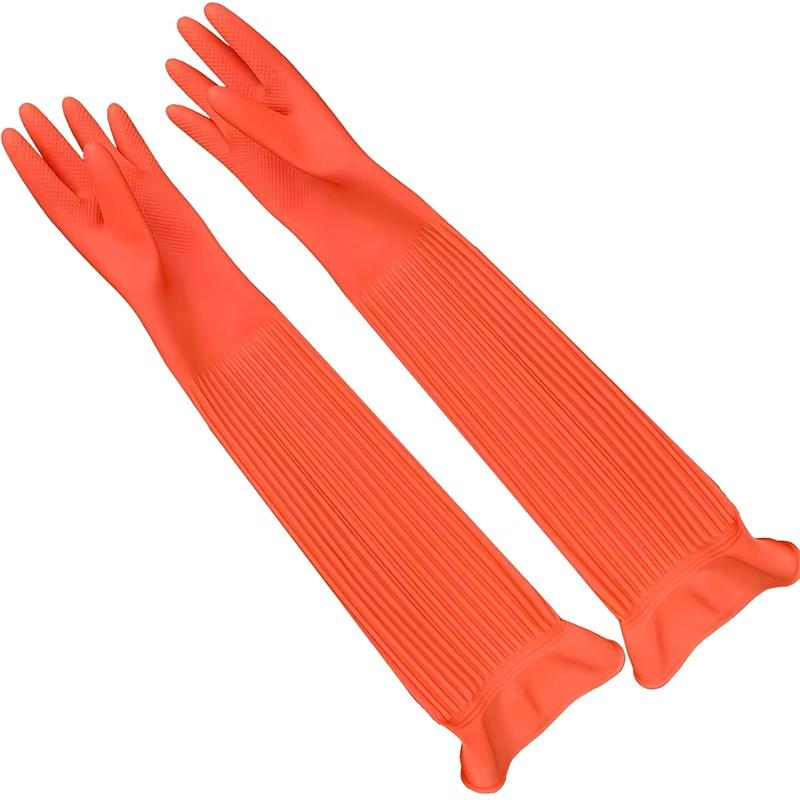 

1 пара домашніх гумових латексних рукавичок для чищення на всю довжину руки, кухонні рукавички для миття посуду, водонепроникні, багаторазові, для прання червоний