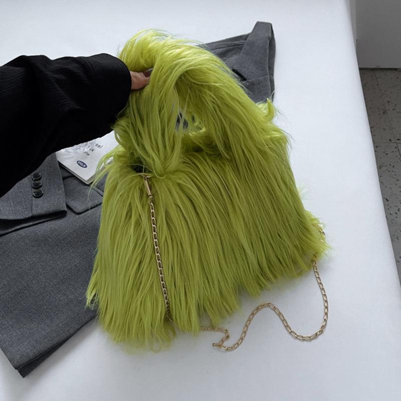 Yogodlns Měkký plyš Dámské Zimní Teplé Tašky přes rameno Móda Candy Barva Řetízková taška Crossbody Telefon Peněženka a kabelky