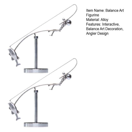 2Pcs Fisherman Balancing Sculpture Kinetic Balance Art Sculpture Interactive Fishing Figure Desktop Ornament for Home Office Decor Stress Relief Gift