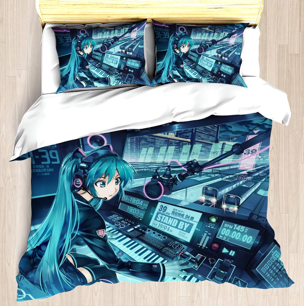 Hatsune Miku Anime Haus Schlafzimmer Komfort Nordisches Polyester Material Geeignet für Kinder und Erwachsene 3-teiliges Set