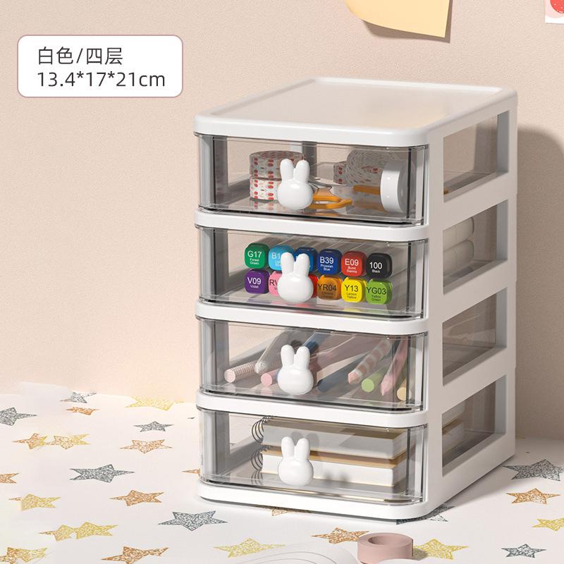 Mini Desktop Storage Cabinet with Transparent Drawers Cute Rabbit Plastic Stationery Makeup Organizer Table Organizer Management Storage Box