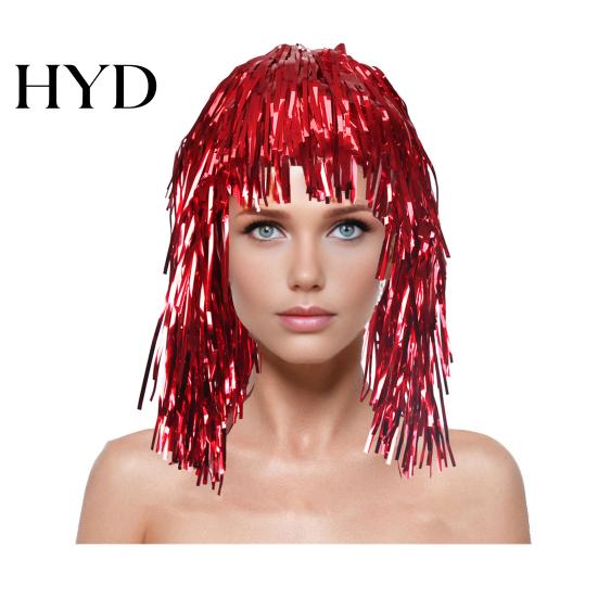 PET Glossy Ribbon Wig Colorful Foil Tinsel Wigs Metallic Fancy Party Shiny Cosplay Costume Photo Booth Prop for Adults Women Reflective Hair