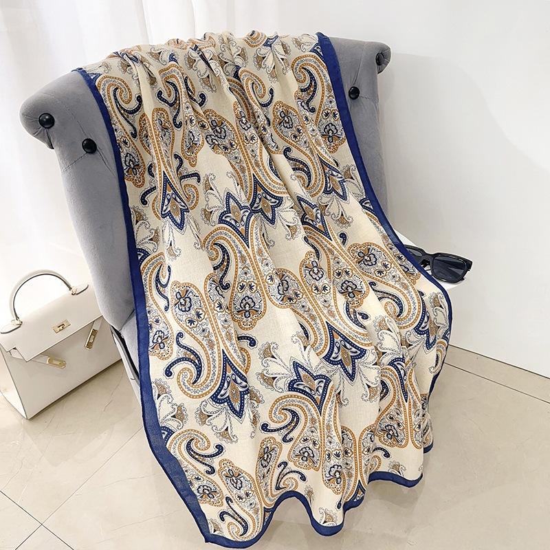 

Элегантный шарф из хлопка и льна в креативном этническом стиле для женщин, темпераментная японская и корейская высококачественная шаль с абстрактным принтом 180*85