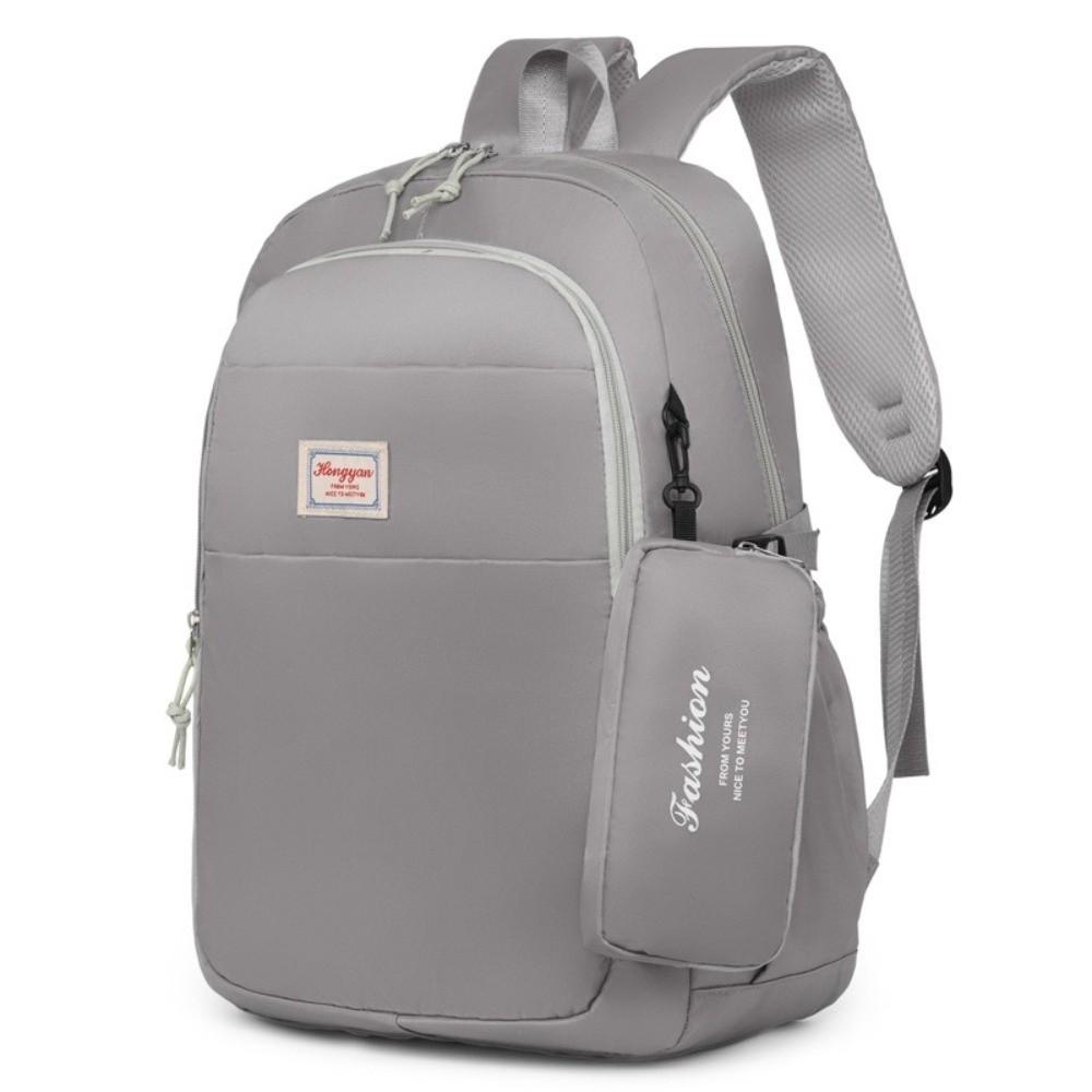 Fashion Solid Color Laptop Backpack Nylon Large Capacity Students School Bag with Mini Storage Pouch Lightweight Travel Daypack