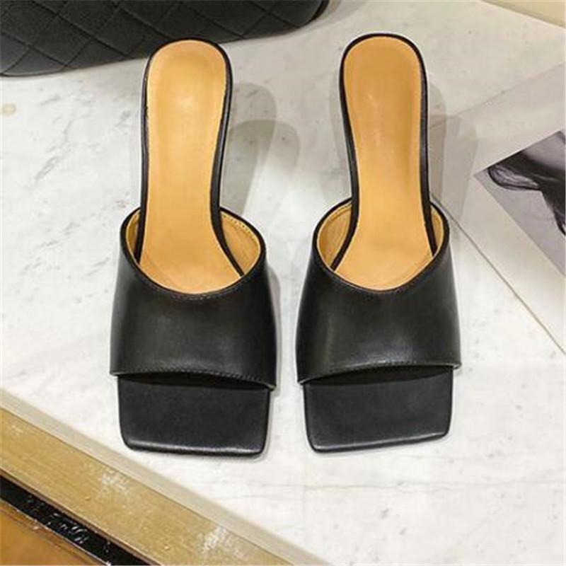Fashion New Square Toe High Heels Sandals Women Fashion Open Toe Slipper Women's Sandals Summer Designer Mules Shoes Women