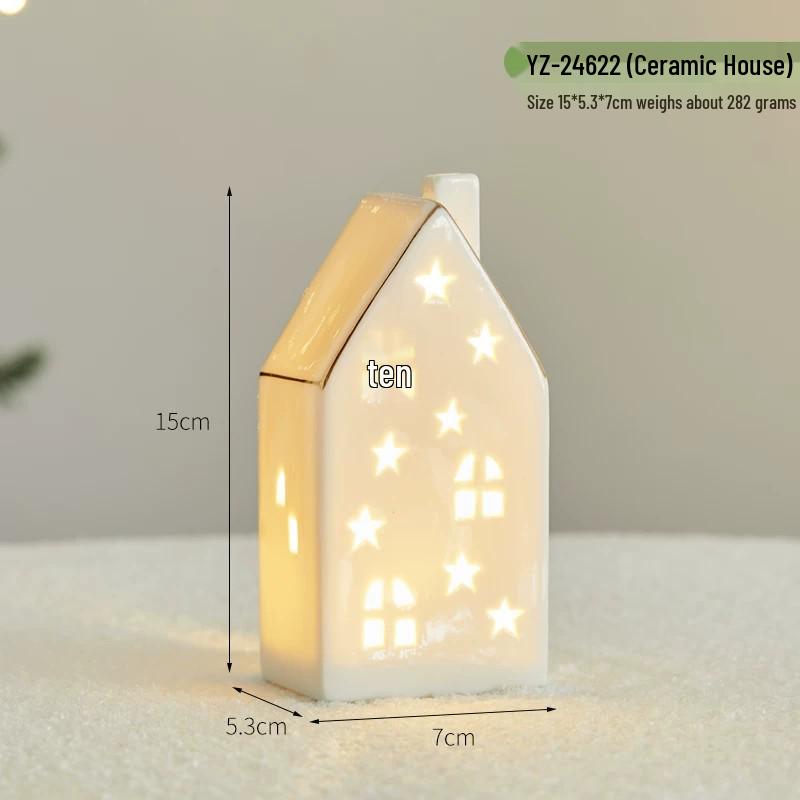 Christmas Ceramic Glowing Tree House Ornament - Desktop Scene Decoration Prop & Gift
