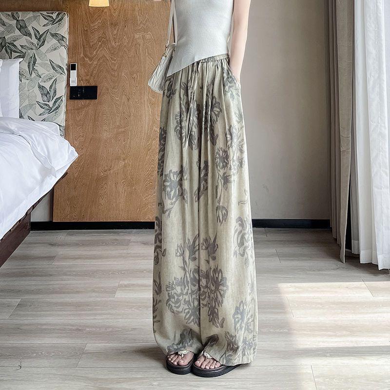 Women's Summer 2026 Sun Protection Wide-Leg Printed Pants - Slimming, Casual, and Versatile Long Style