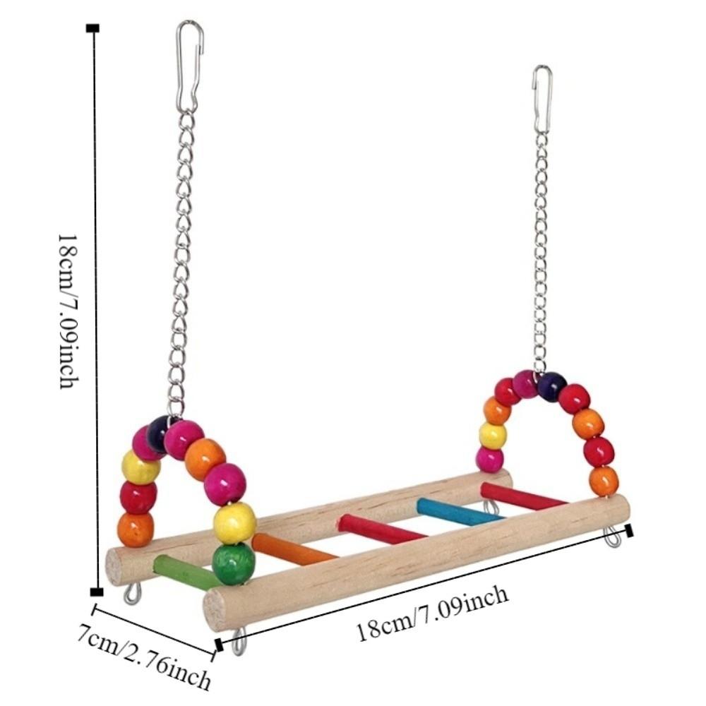 Multi Functional Bite Resistant Parrot Swing Colorful Hanging Beads Bird Wooden Bird Cage Standing Interaction