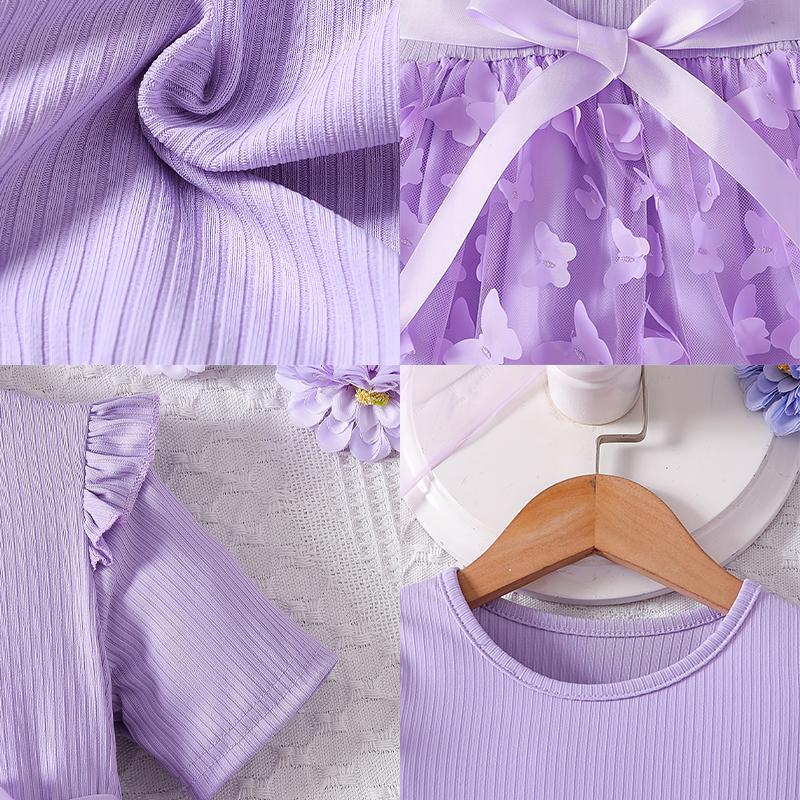 Girls Butterfly Tulle Dress, Case printing,Cute Princess Party Dress with Bow, Short Sleeve Summer Dress for Little Girls