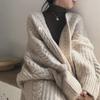 Korean Women's Retro Knitted Long Cardigan - Thick, Loose Fit for Autumn/Winter
