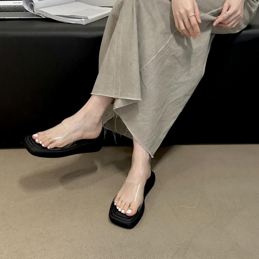 Design Sense Niche Platform Shoes Muffin Shoes Transparent Word with Open Toe Sandals Slippers Women's Summer Wear Spring and Summer Women's Shoes