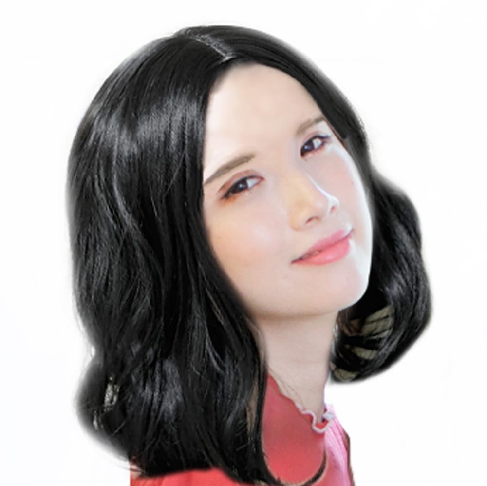 

perm with hair Full black medium loose and center Halloween [Lekan] [Medium net] wig, hair, perm, fluffy, part, cosplay, women s, fashionable,