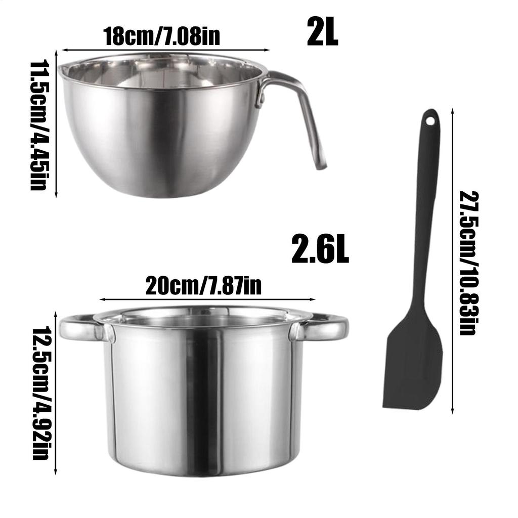 Water Bath Melting Pot Stainless Steel Chocolate Melting Pot Set Baking/melting Pot 2.6L Water Bath Bowl and 2L Melting Pot Set
