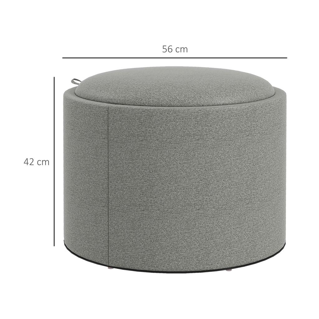 Stool Upholstered Stool, Linen, Hidden Storage, Reversible Lid, 56cm x 56 cm x 42 cm, Gray + Natural