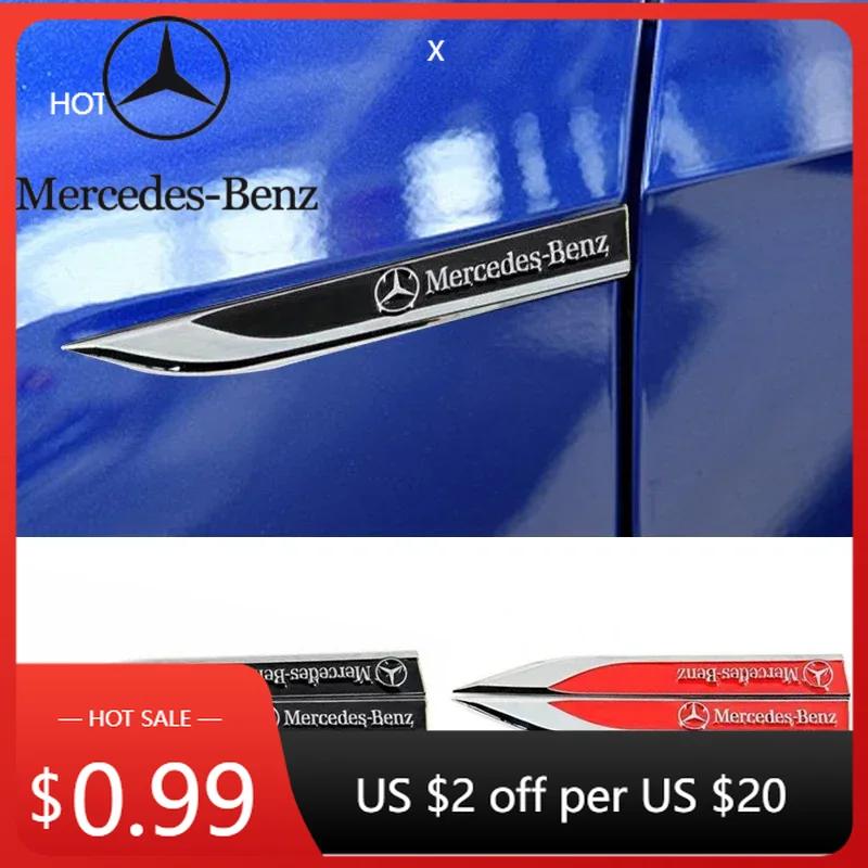 Car Sticker 2pcs 3D Metal Car Fender Side Wing Emblem Badge Sticker For Mercedes Benz New B/C/E Class A Class C200L GLC GLK New
