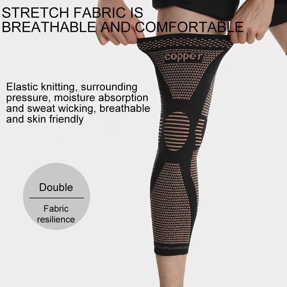 GOBYGO Lengthened Warm Knee Pads Stretchy Sweat-absorbent X Pressurized Breathable Copper Knitted Nylon Fabric Non-slip Silicone