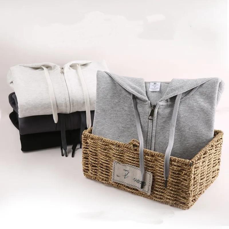Spring and Autumn Cardigan Sweater Men's Hooded Zipper Sports Heavy Gray Jacket Men
