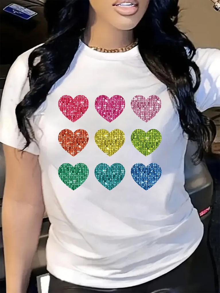 Glitter Hearts Print T-shirt