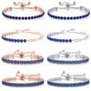 Trendy Blue Crystal Adjustable Tennis Bracelets for Unisex Women Men Various Shapes Iced Out CZ Short Chain On Hand Jewelry