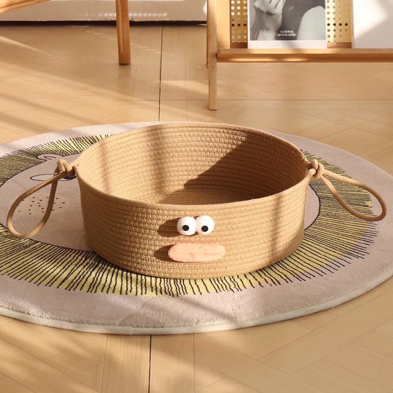 Rattan Cat Bed - All-Season Cattail Nest, Winter Warmth, Scratching Board, and Dog Bed for Pets