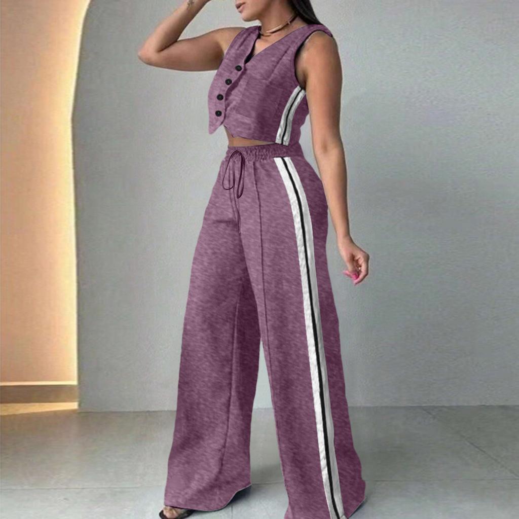 Women's Color Casual Fashion Sleeveless Vest And Pants Two-piece Set