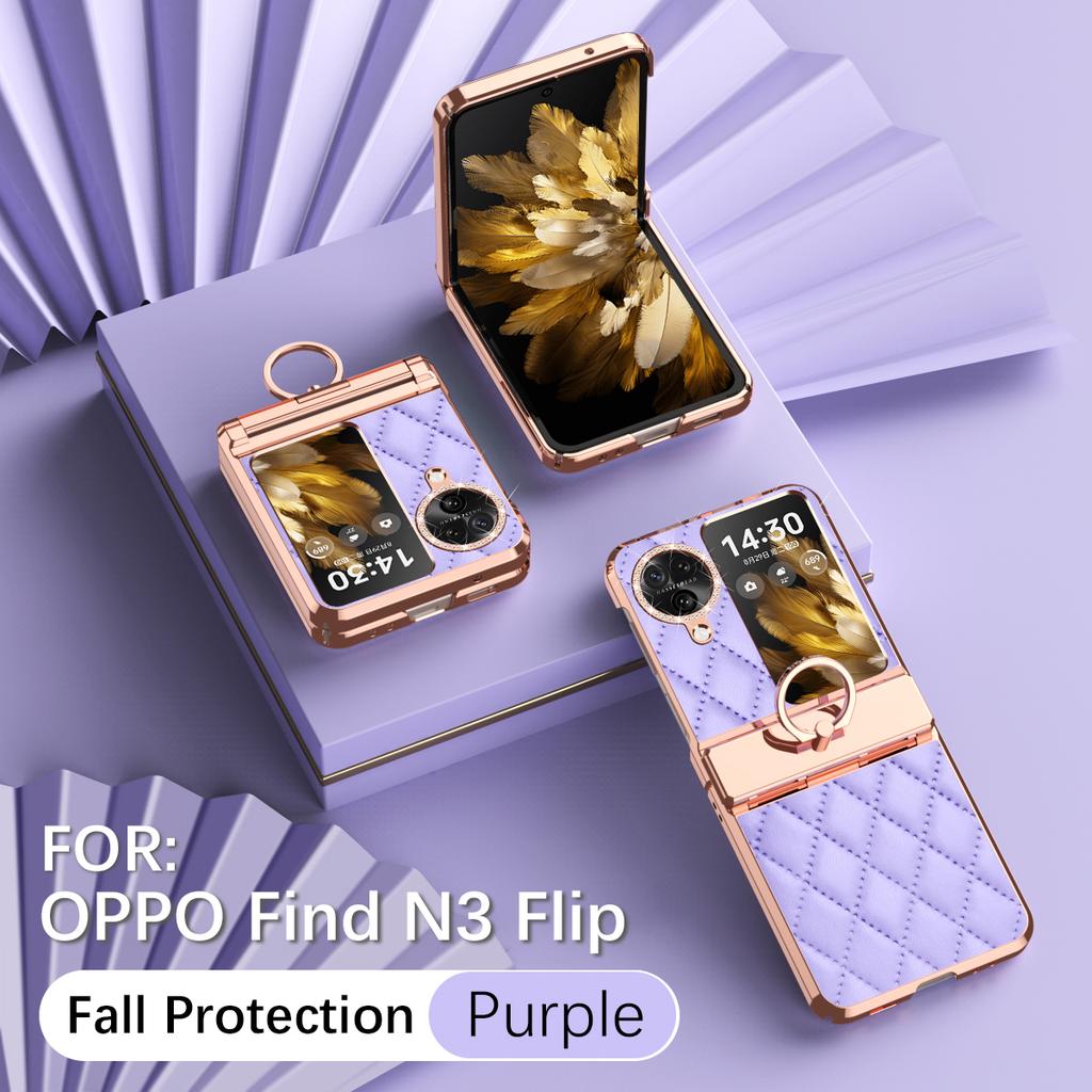 Luxus Mode Diamanten Leder Beschichtung Ringhalter Handyhülle für Oppo Find N3 Flip und N2 Flip Scharnier Vollschutz Hülle