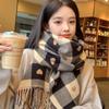 Women Fashion Plaid Scarf Sweet Heart-shaped Printing Warm Thickened Dual-purpose Scarf Shawl