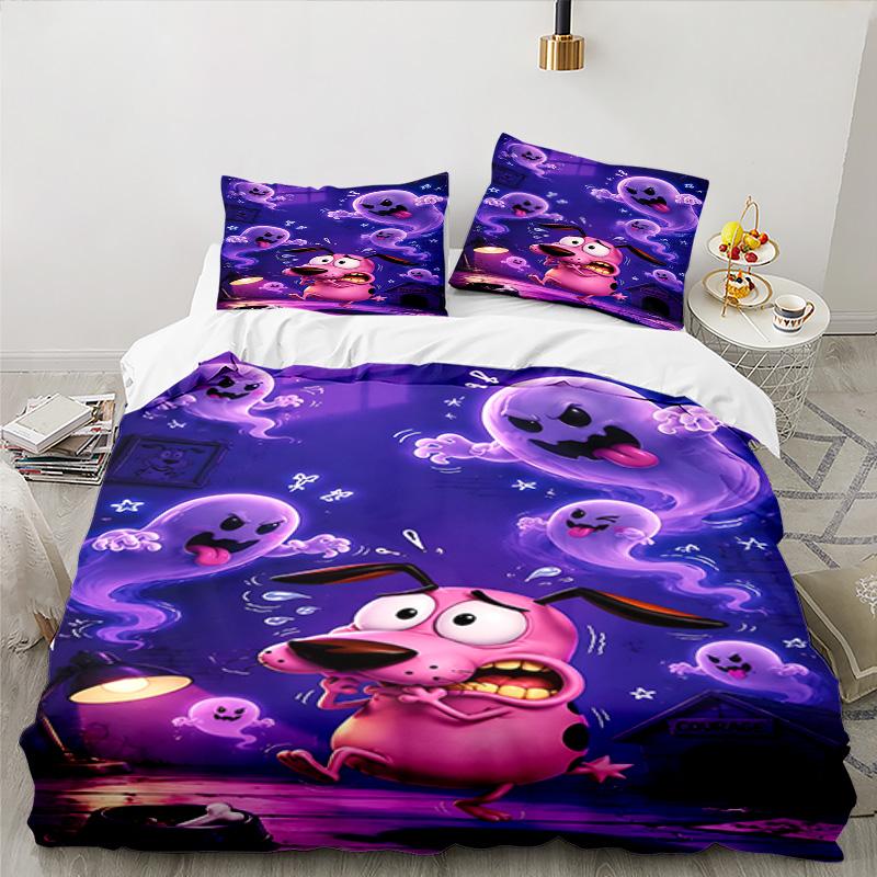 Courage dog Moonlit Adventure 3PCS Bedding set,Ideal for 1pc Duvet Cover And 2pcs Pillowcases Perfect for Fan gift,Ideal for Bedroom, Dormitory
