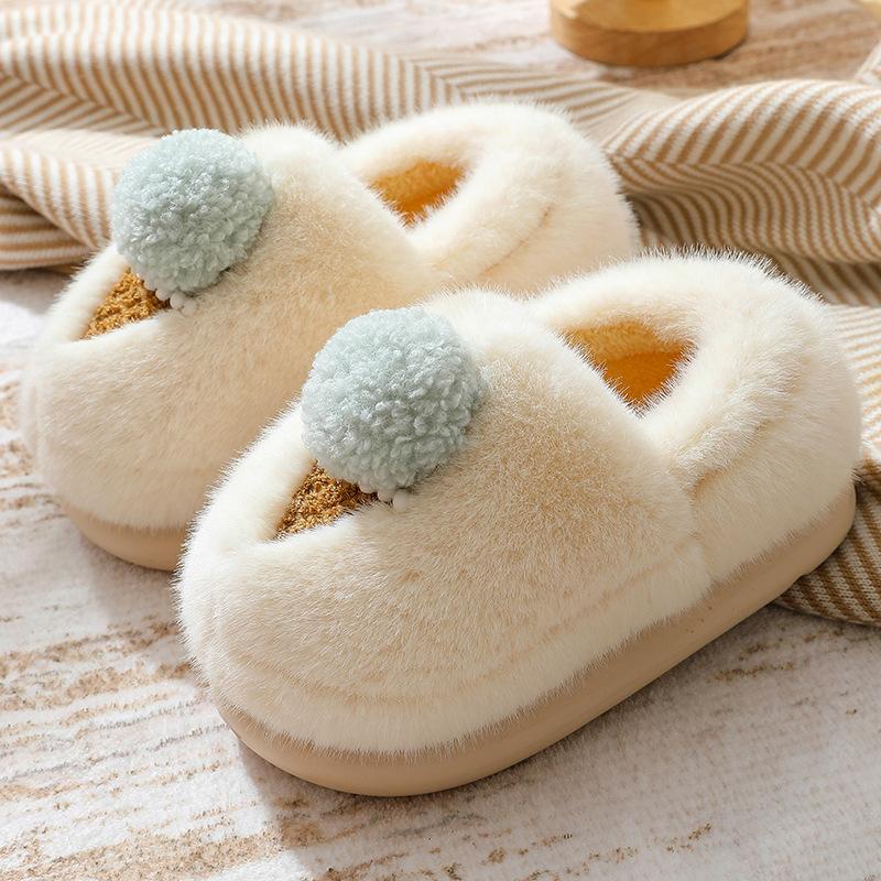 Winter new cartoon cotton slippers women's indoor thick-soled home fluffy shoes wear warm half-drag cotton shoes
